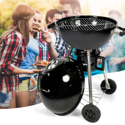 Tall & Large Round Outdoor BBQ Charcoal Grill with Portable Wheels